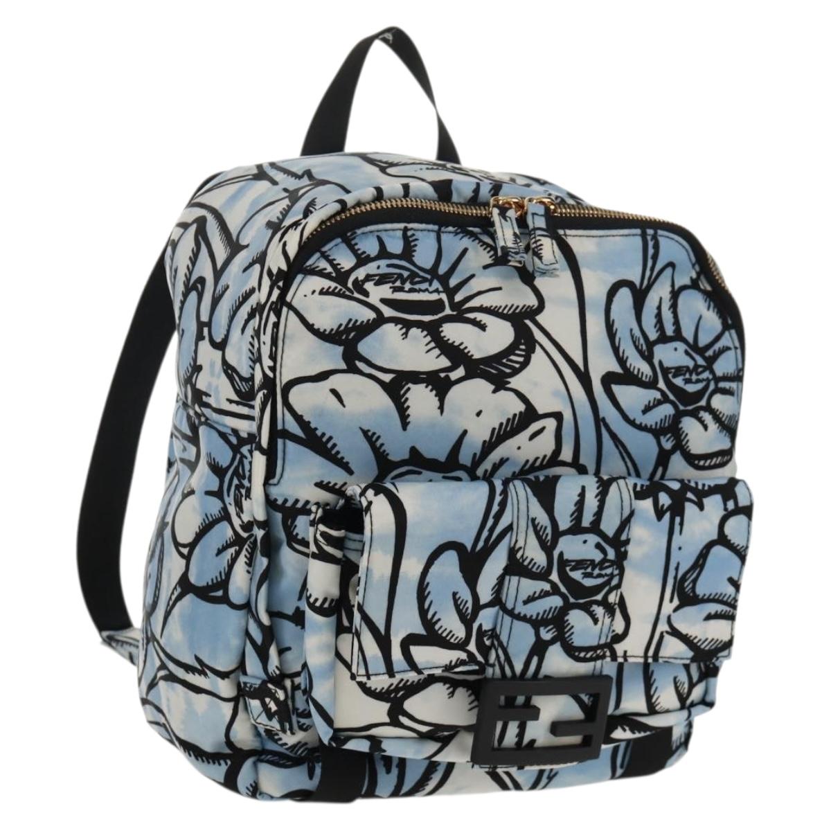 FENDI Backpack Nylon Blue Gold Auth ka596M