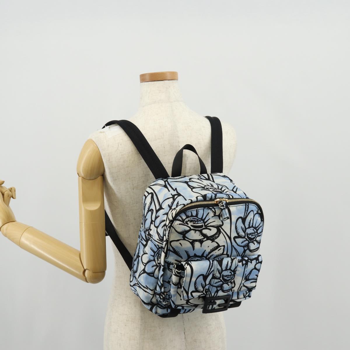 FENDI Backpack Nylon Blue Gold Auth ka596M