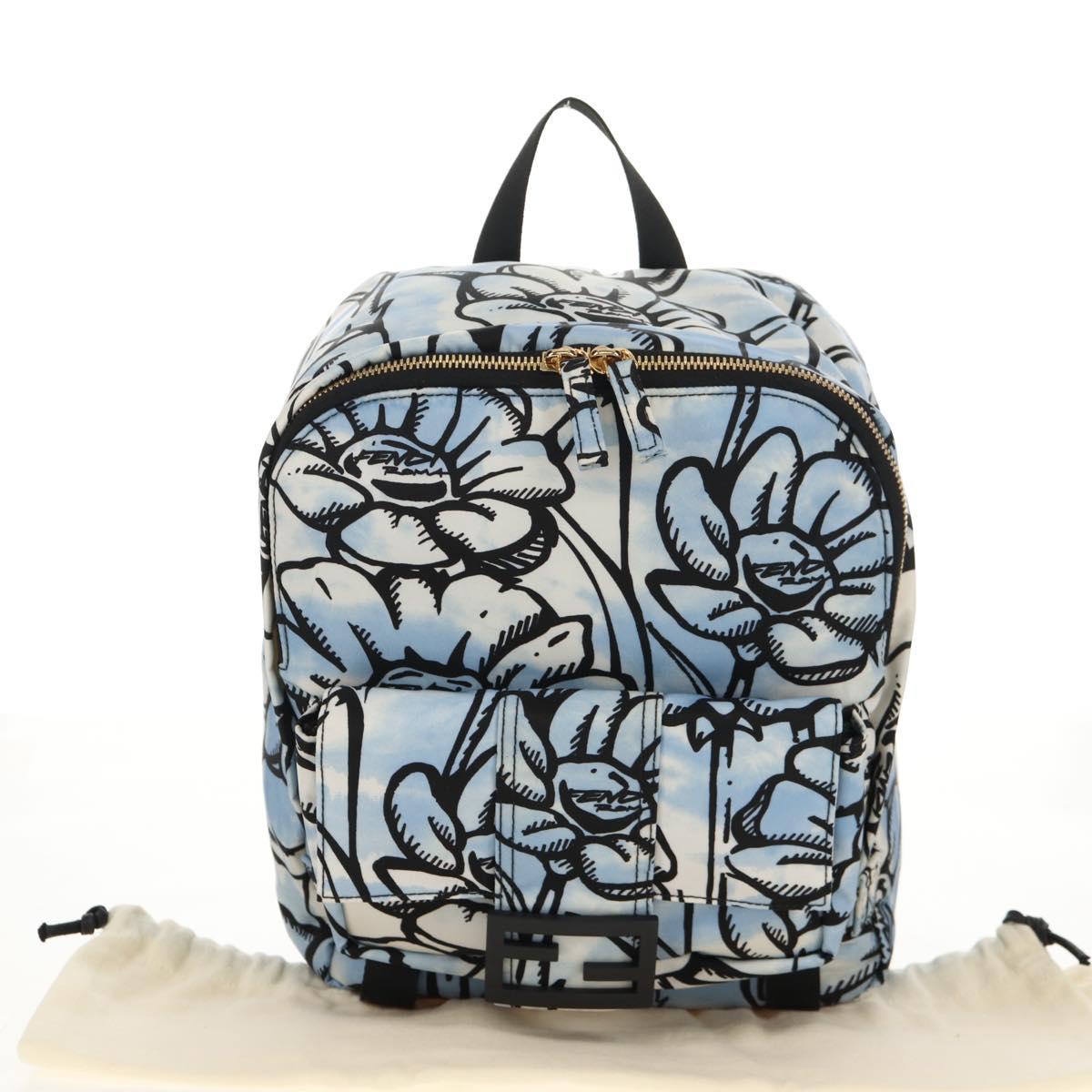 FENDI Backpack Nylon Blue Gold Auth ka596M