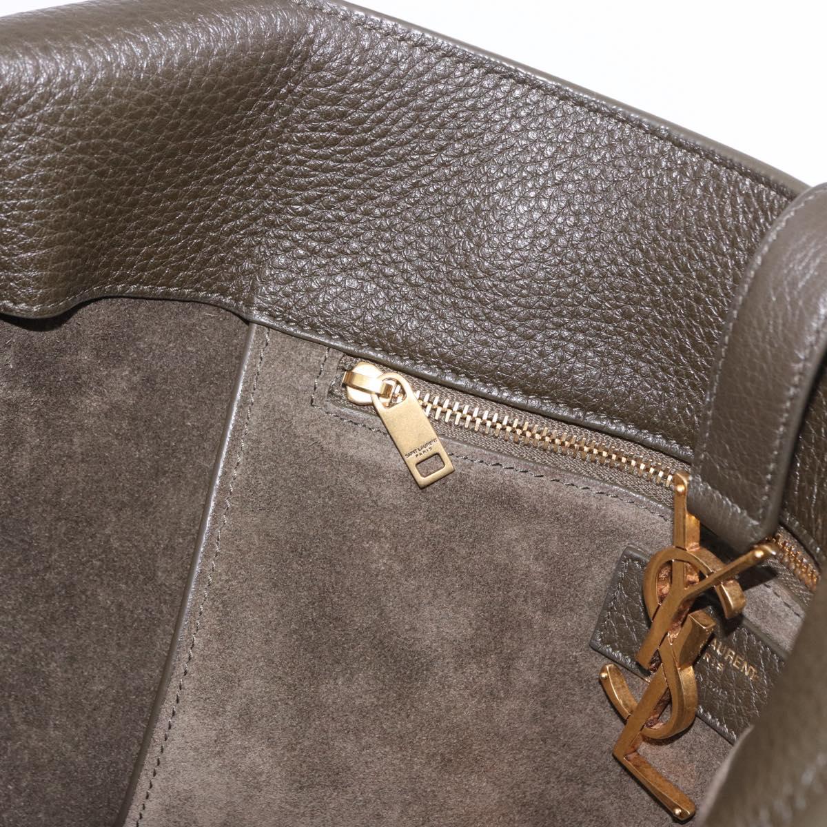 SAINT LAURENT LE 5 `A 7 BEA Tote Bag Leather Khaki Gold Auth ka5971SAM