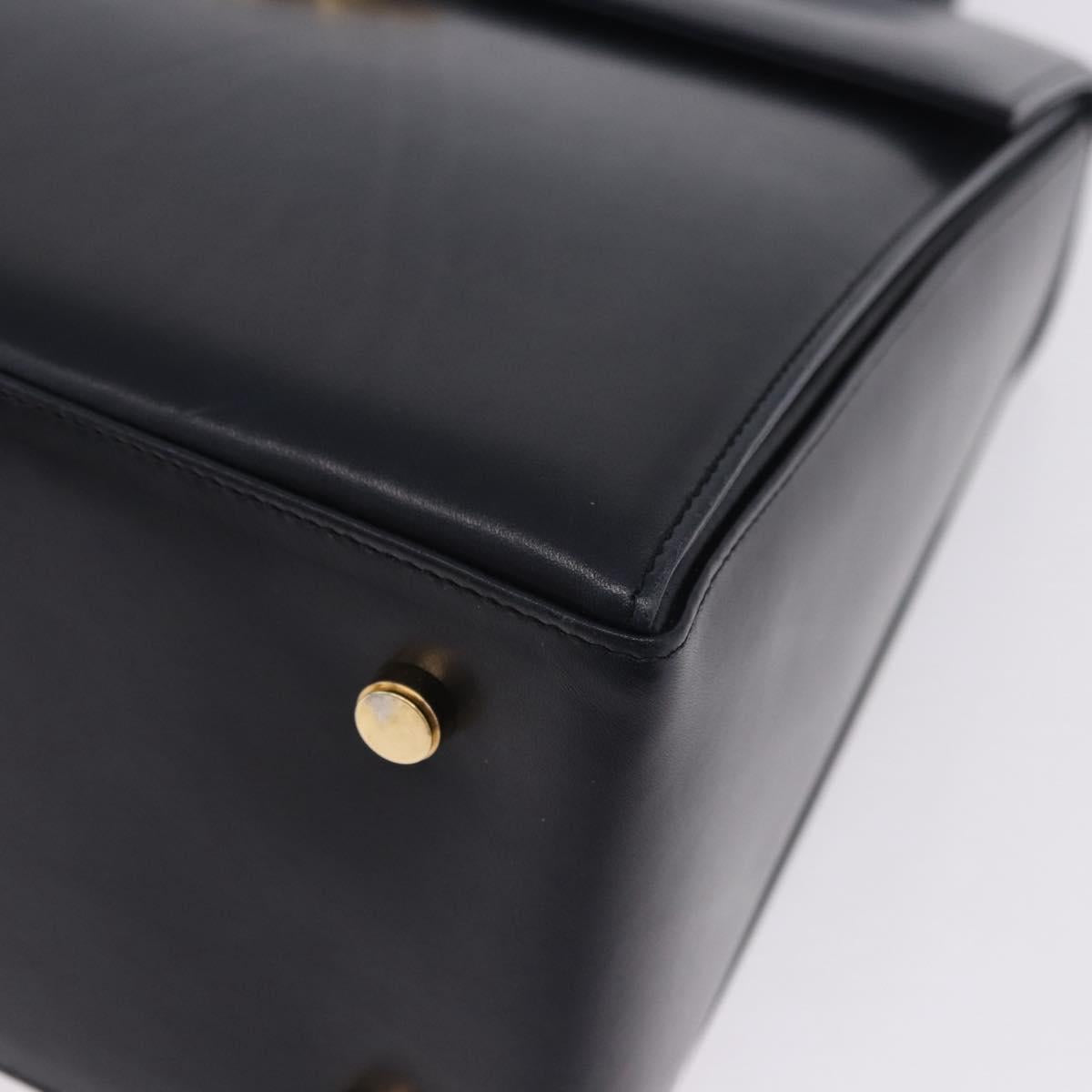 Salvatore Ferragamo Gancini Hand Bag Leather Navy Gold Auth ka5976