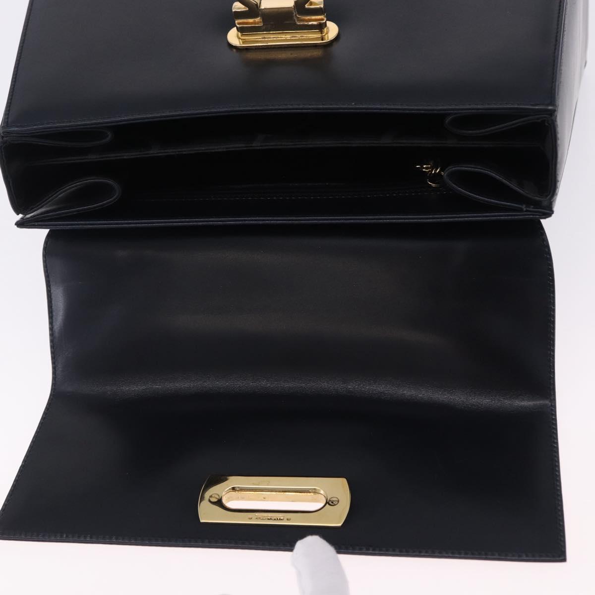 Salvatore Ferragamo Gancini Hand Bag Leather Navy Gold Auth ka5976