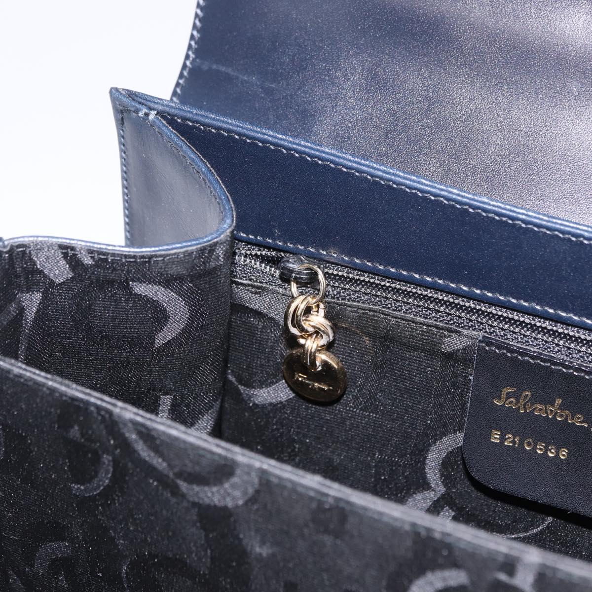 Salvatore Ferragamo Gancini Hand Bag Leather Navy Gold Auth ka5976