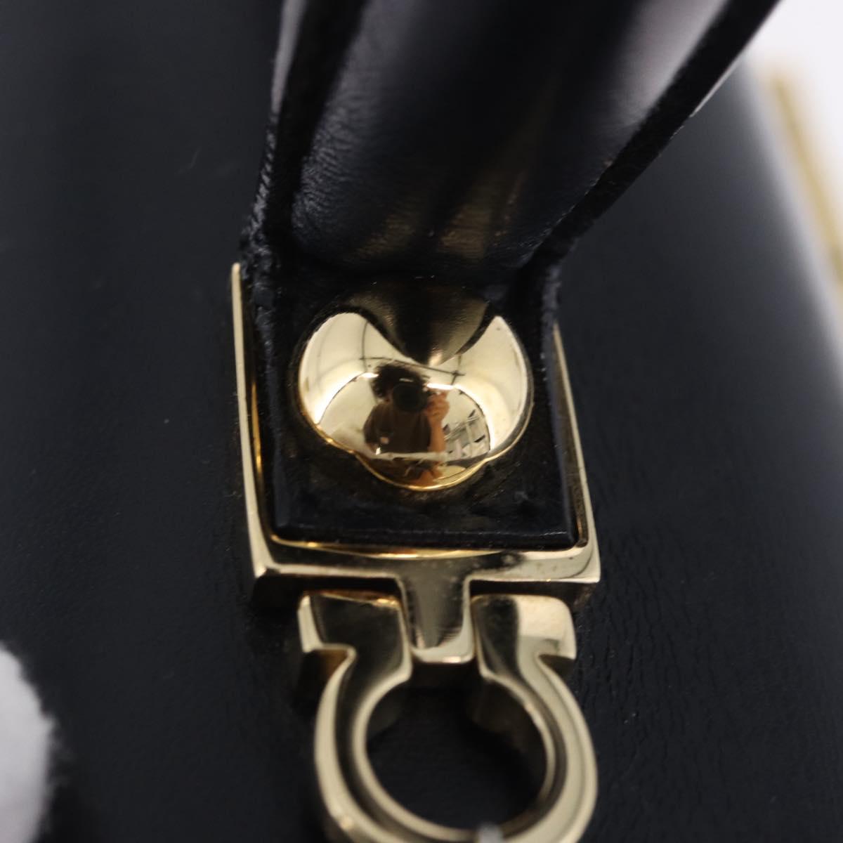 Salvatore Ferragamo Gancini Hand Bag Leather Navy Gold Auth ka5976