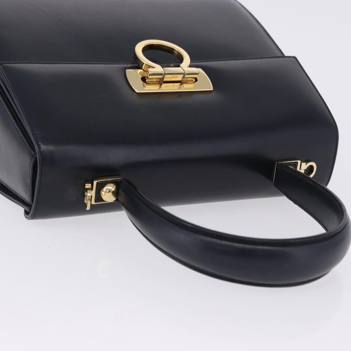Salvatore Ferragamo Gancini Hand Bag Leather Navy Gold Auth ka5976