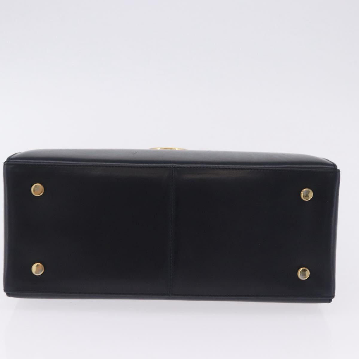 Salvatore Ferragamo Gancini Hand Bag Leather Navy Gold Auth ka5976