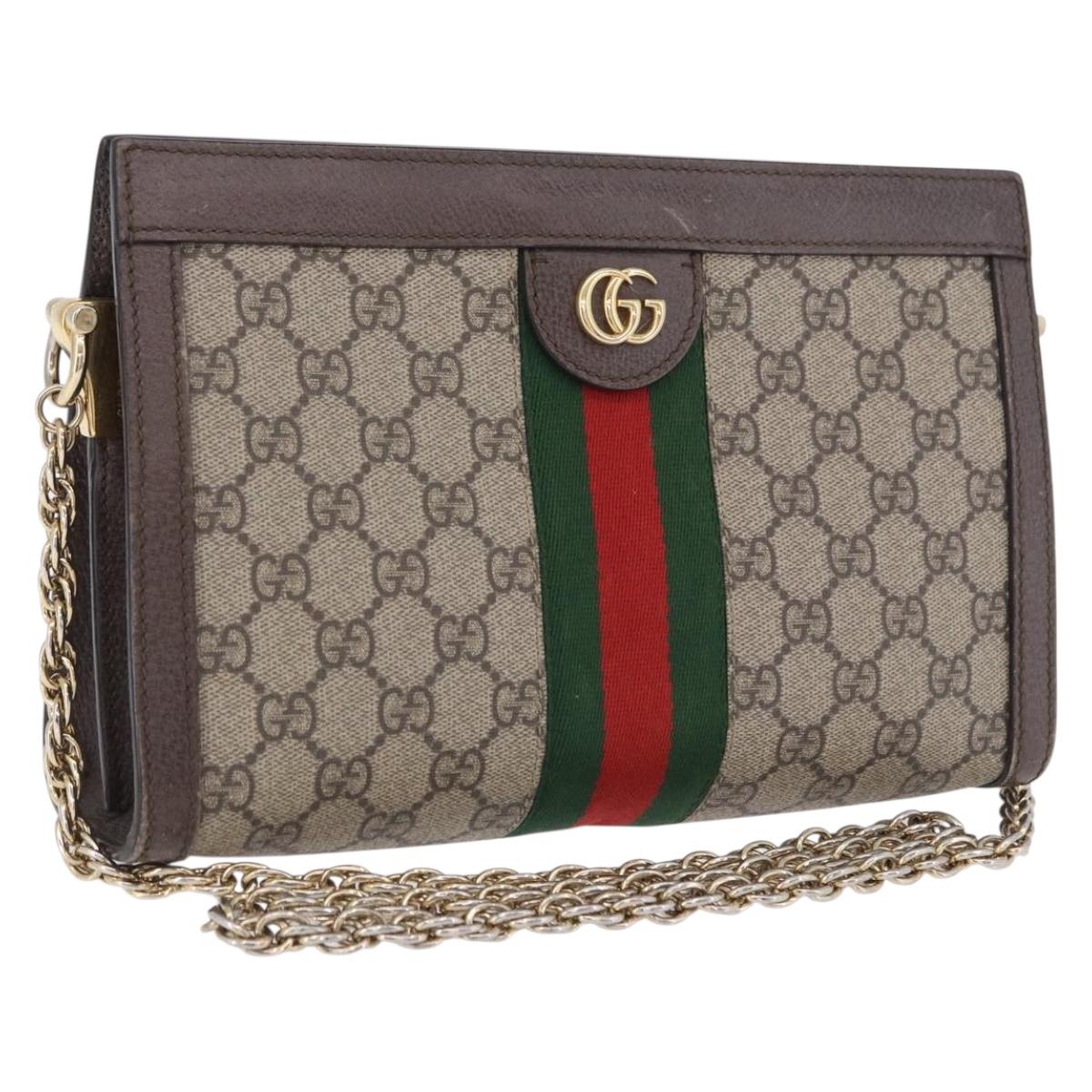 GUCCI GG Supreme Chain Web Sherry Line Bag PVC Beige Gold 503877 Auth ka5977V