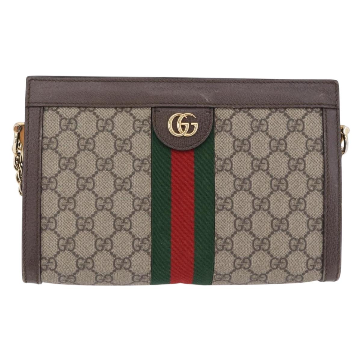GUCCI GG Supreme Chain Web Sherry Line Bag PVC Beige Gold 503877 Auth ka5977V