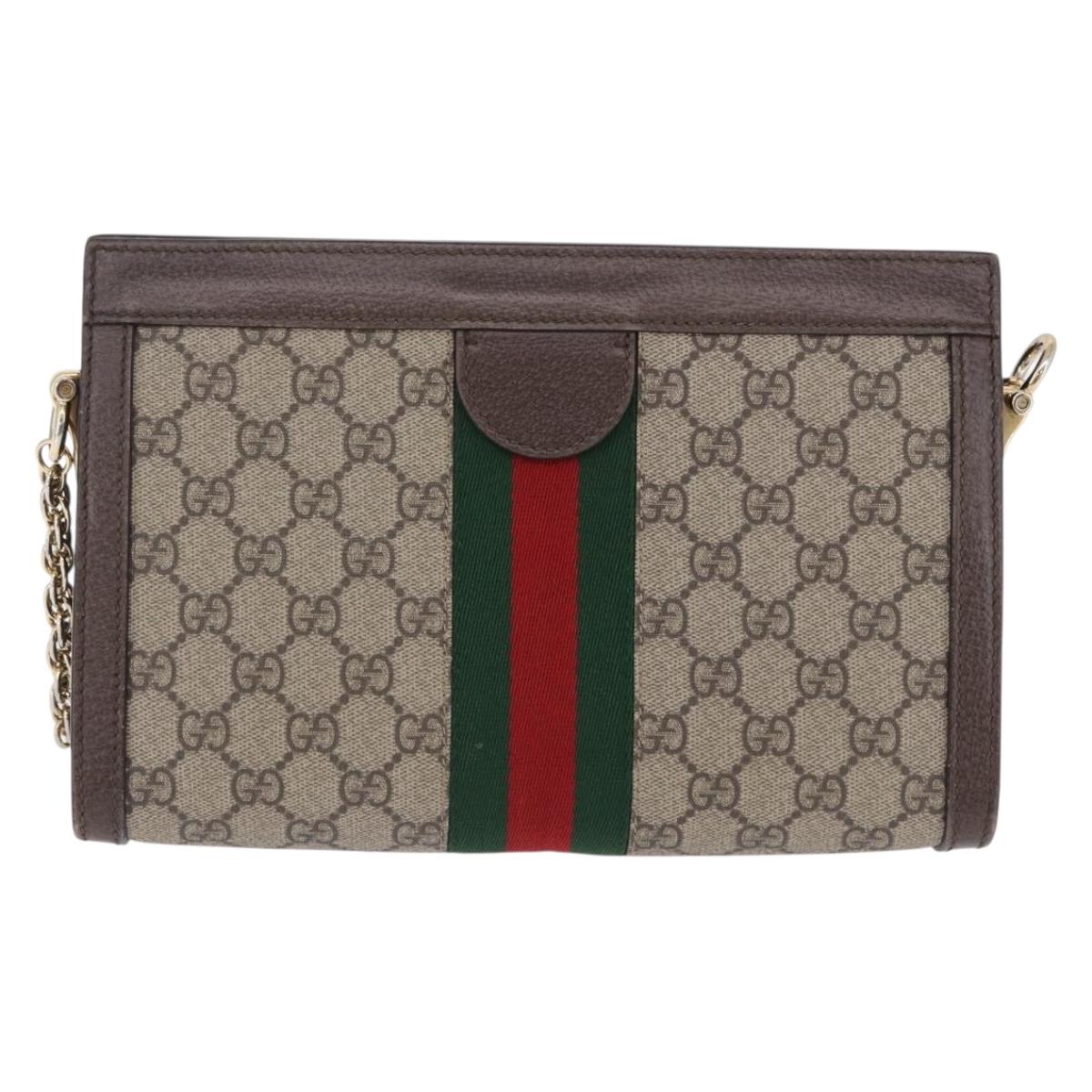 GUCCI GG Supreme Chain Web Sherry Line Bag PVC Beige Gold 503877 Auth ka5977V