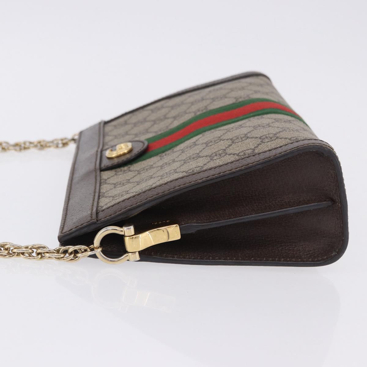GUCCI GG Supreme Chain Web Sherry Line Bag PVC Beige Gold 503877 Auth ka5977V
