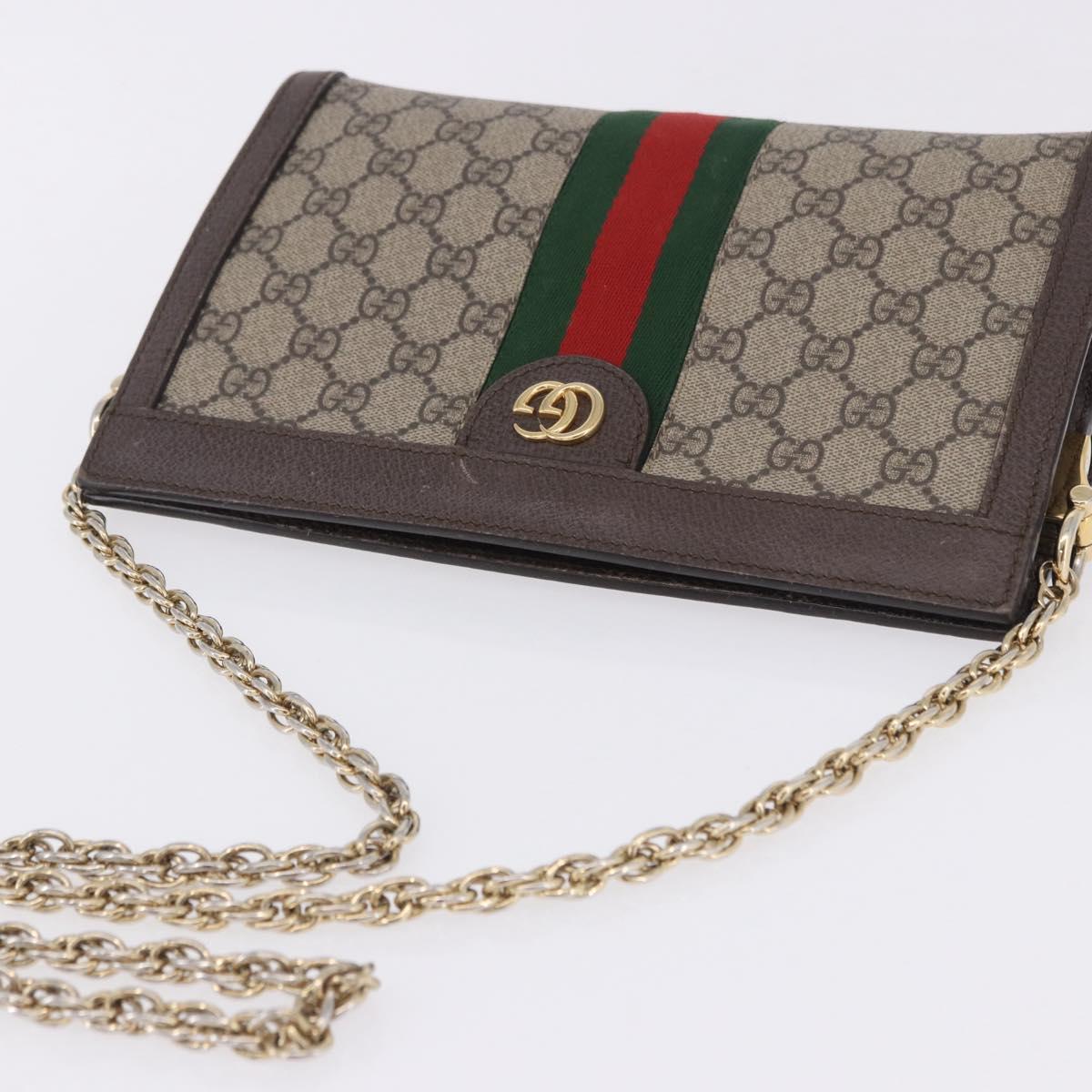GUCCI GG Supreme Chain Web Sherry Line Bag PVC Beige Gold 503877 Auth ka5977V