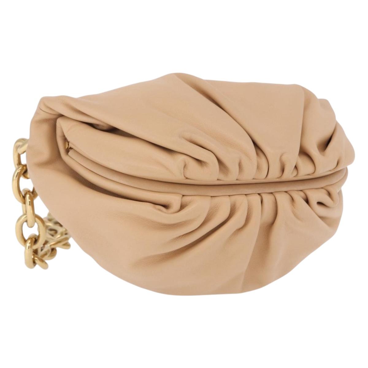 BOTTEGA VENETA INTRECCIATO Chain Shoulder Bag Leather Beige Gold Auth ka5978V