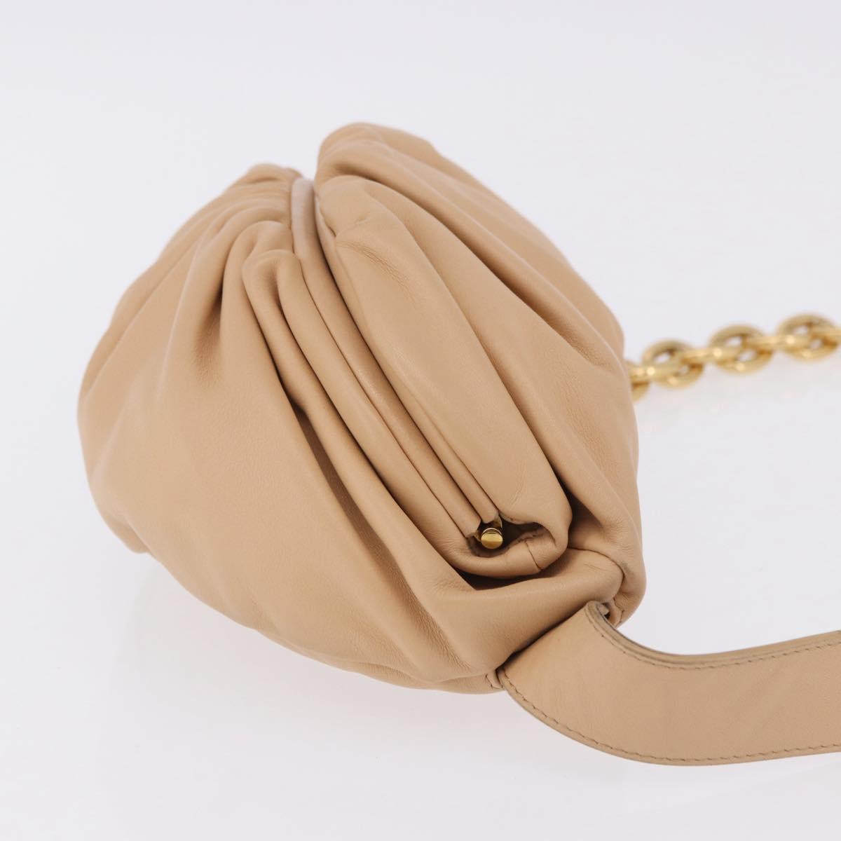 BOTTEGA VENETA INTRECCIATO Chain Shoulder Bag Leather Beige Gold Auth ka5978V