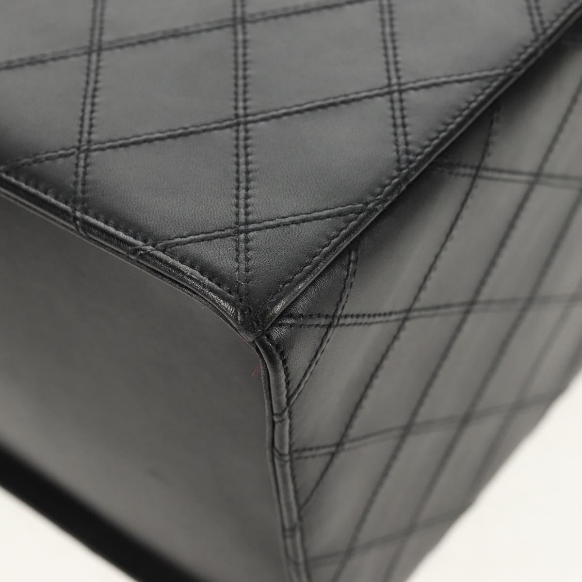 CHANEL Bicolore Vanity Hand Bag Lamb Skin Black Gold CC Auth ka597V