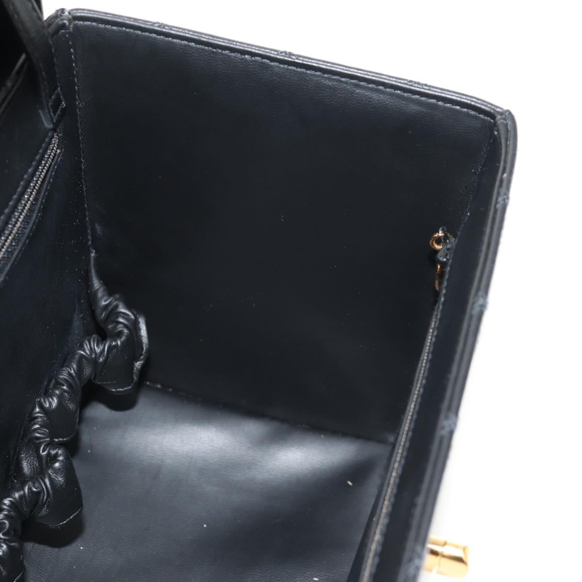 CHANEL Bicolore Vanity Hand Bag Lamb Skin Black Gold CC Auth ka597V