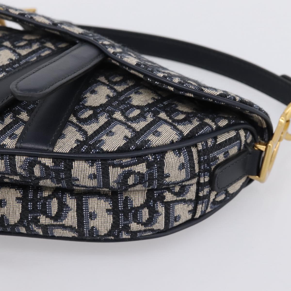 Christian Dior Trotter Canvas Saddle Hand Bag Navy Gold Auth ka5981SAM