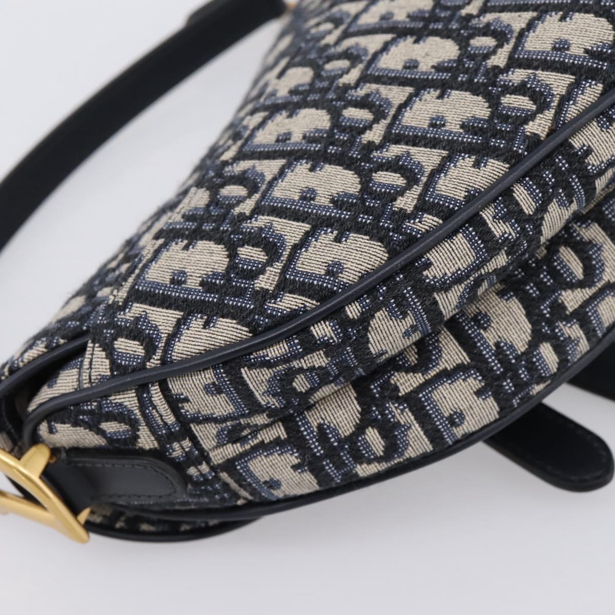 Christian Dior Trotter Canvas Saddle Hand Bag Navy Gold Auth ka5981SAM