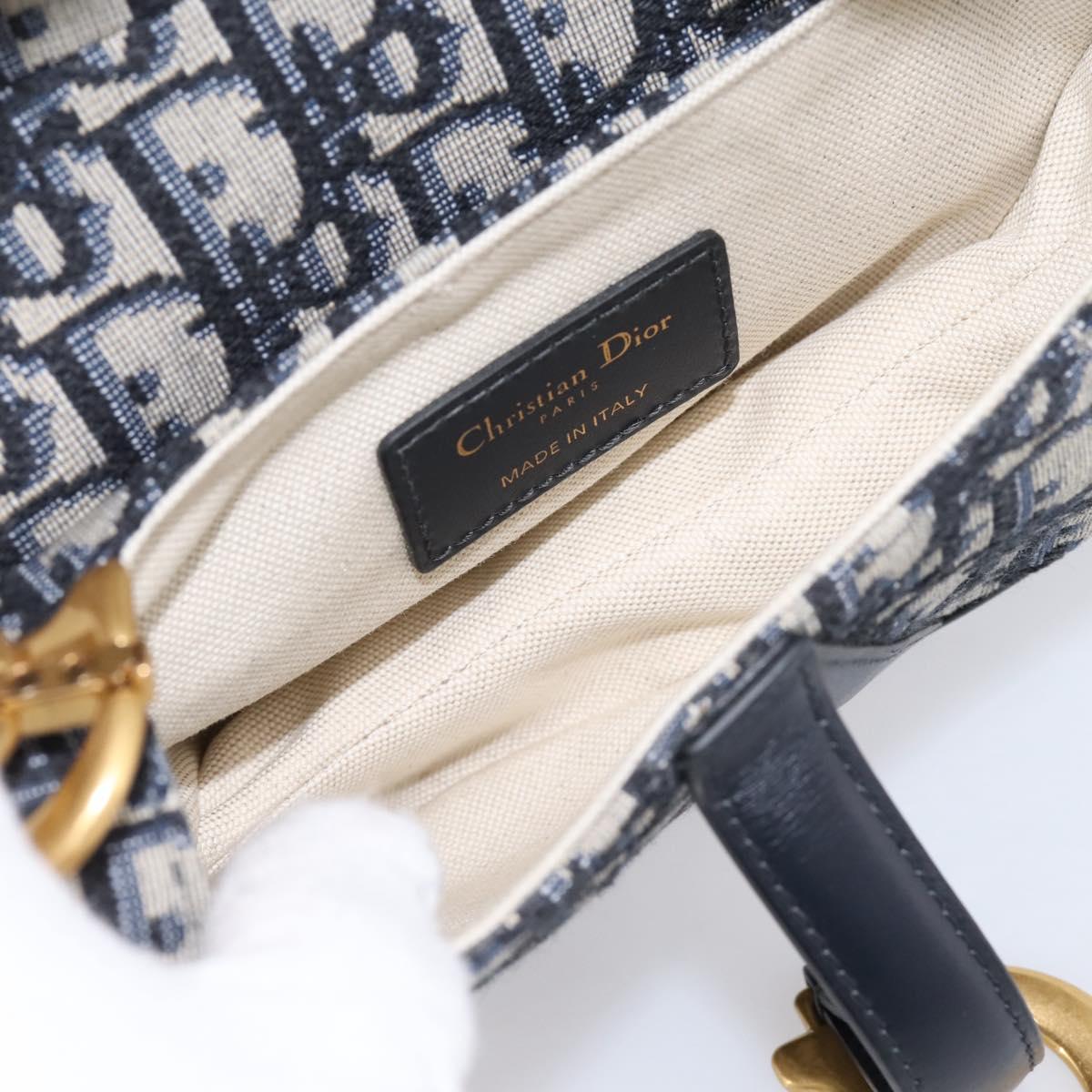 Christian Dior Trotter Canvas Saddle Hand Bag Navy Gold Auth ka5981SAM