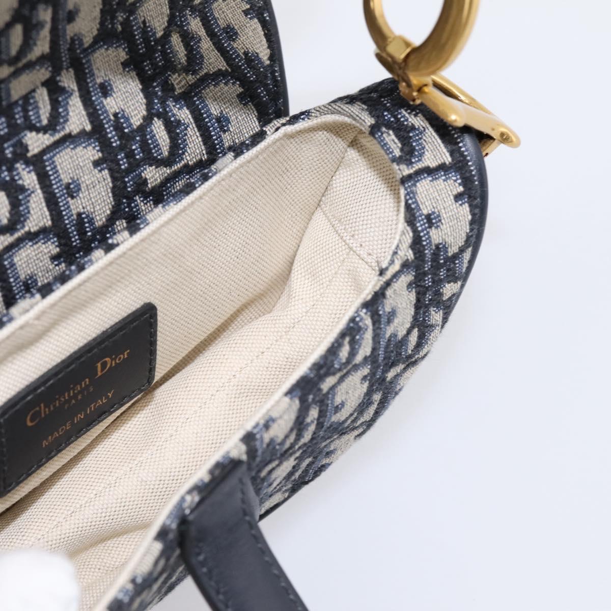 Christian Dior Trotter Canvas Saddle Hand Bag Navy Gold Auth ka5981SAM