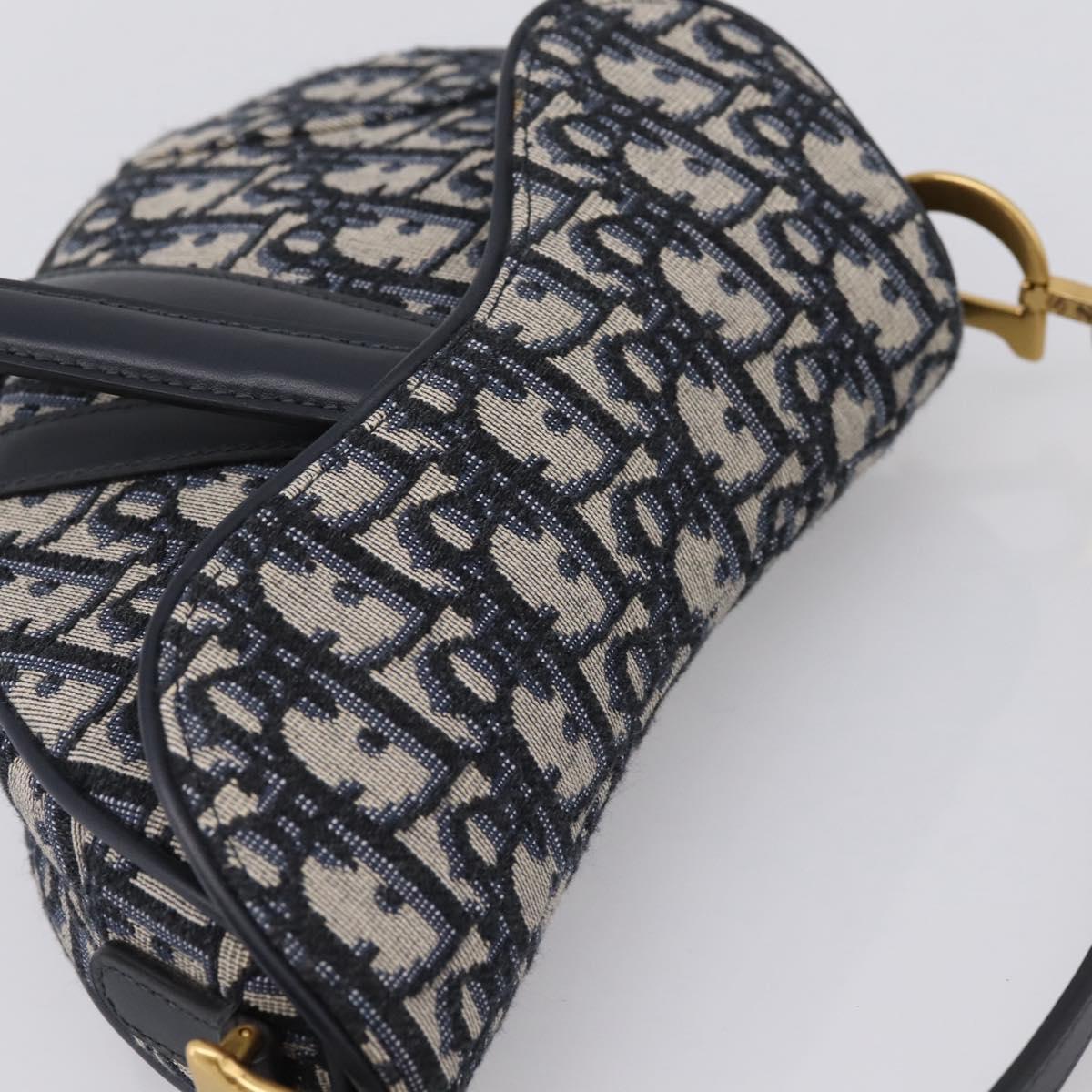 Christian Dior Trotter Canvas Saddle Hand Bag Navy Gold Auth ka5981SAM