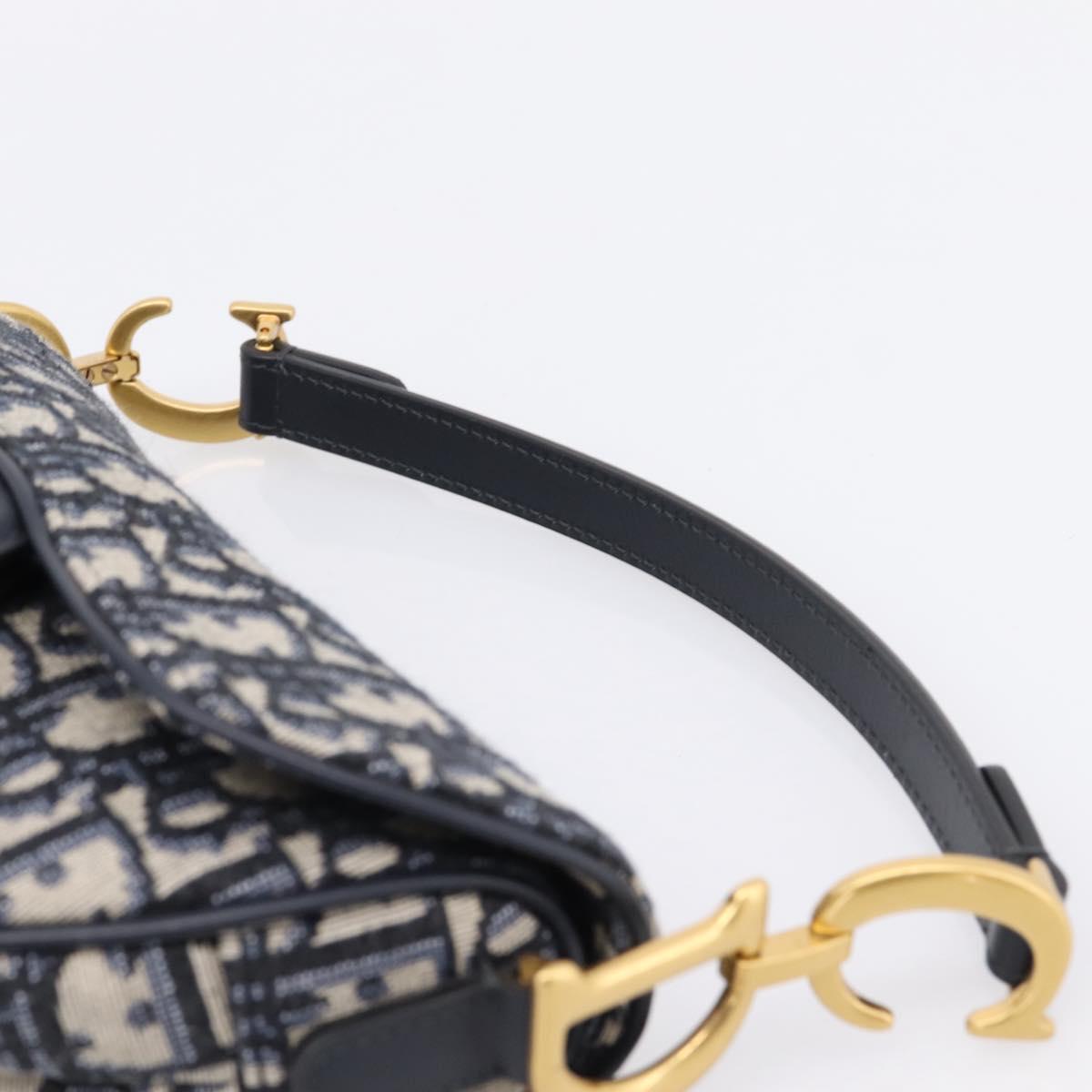 Christian Dior Trotter Canvas Saddle Hand Bag Navy Gold Auth ka5981SAM