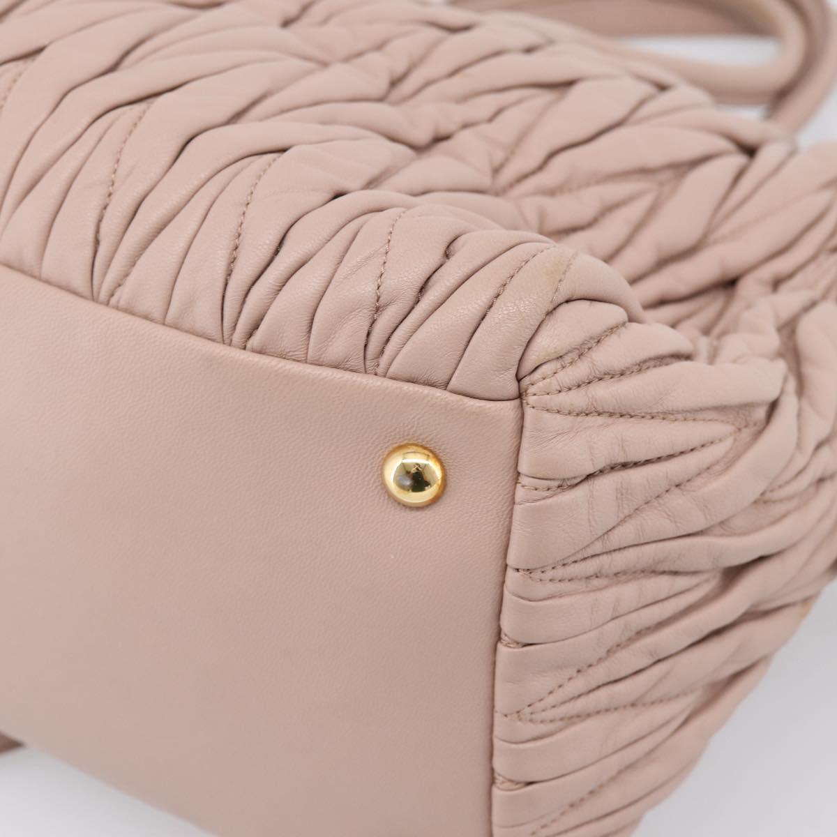Miu Miu Matelasse Hand Bag Leather 2way Pink Gold Auth ka5983A