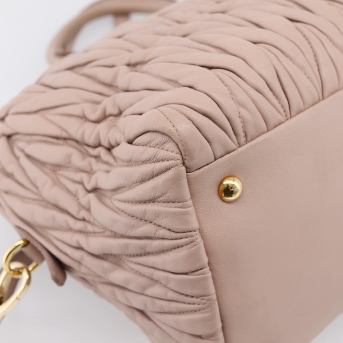 Miu Miu Matelasse Hand Bag Leather 2way Pink Gold Auth ka5983A