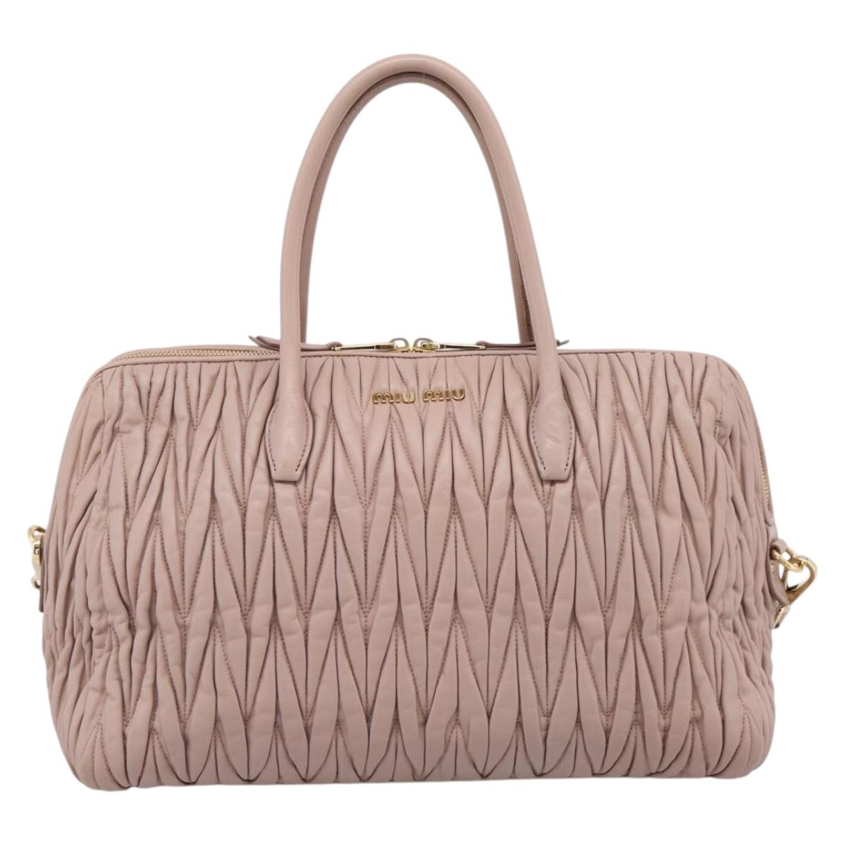 Miu Miu Matelasse Hand Bag Leather 2way Pink Gold Auth ka5983A