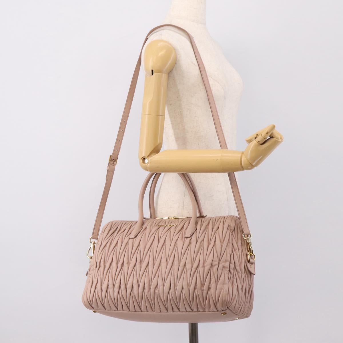 Miu Miu Matelasse Hand Bag Leather 2way Pink Gold Auth ka5983A