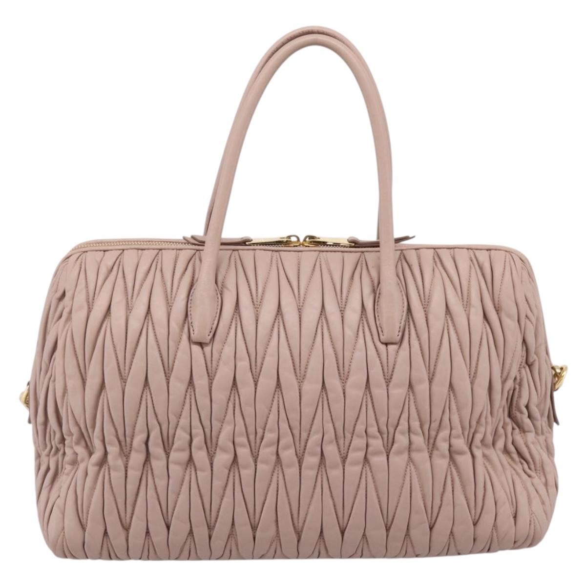 Miu Miu Matelasse Hand Bag Leather 2way Pink Gold Auth ka5983A