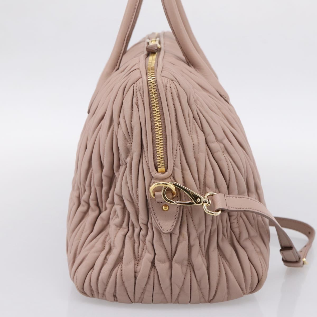Miu Miu Matelasse Hand Bag Leather 2way Pink Gold Auth ka5983A