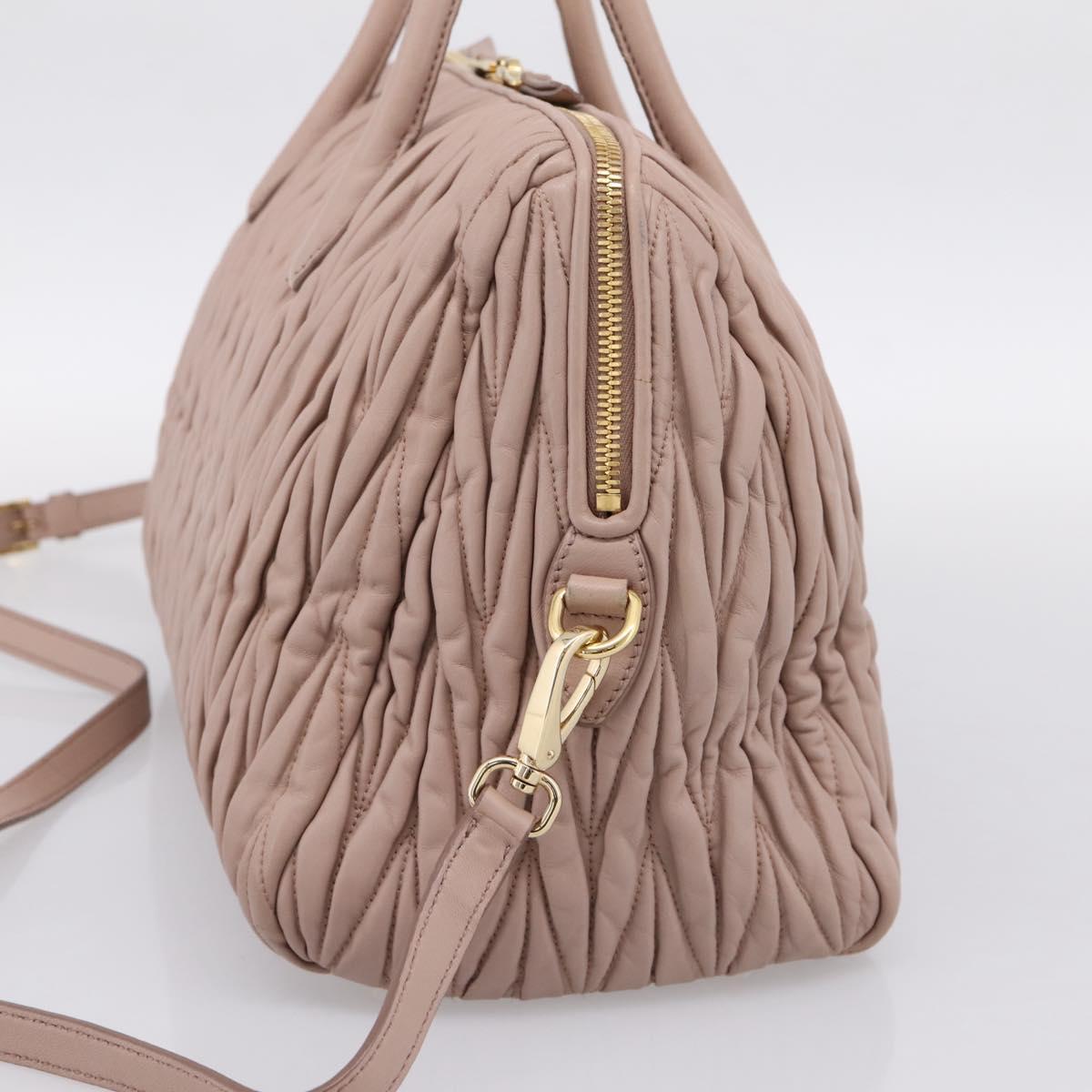 Miu Miu Matelasse Hand Bag Leather 2way Pink Gold Auth ka5983A