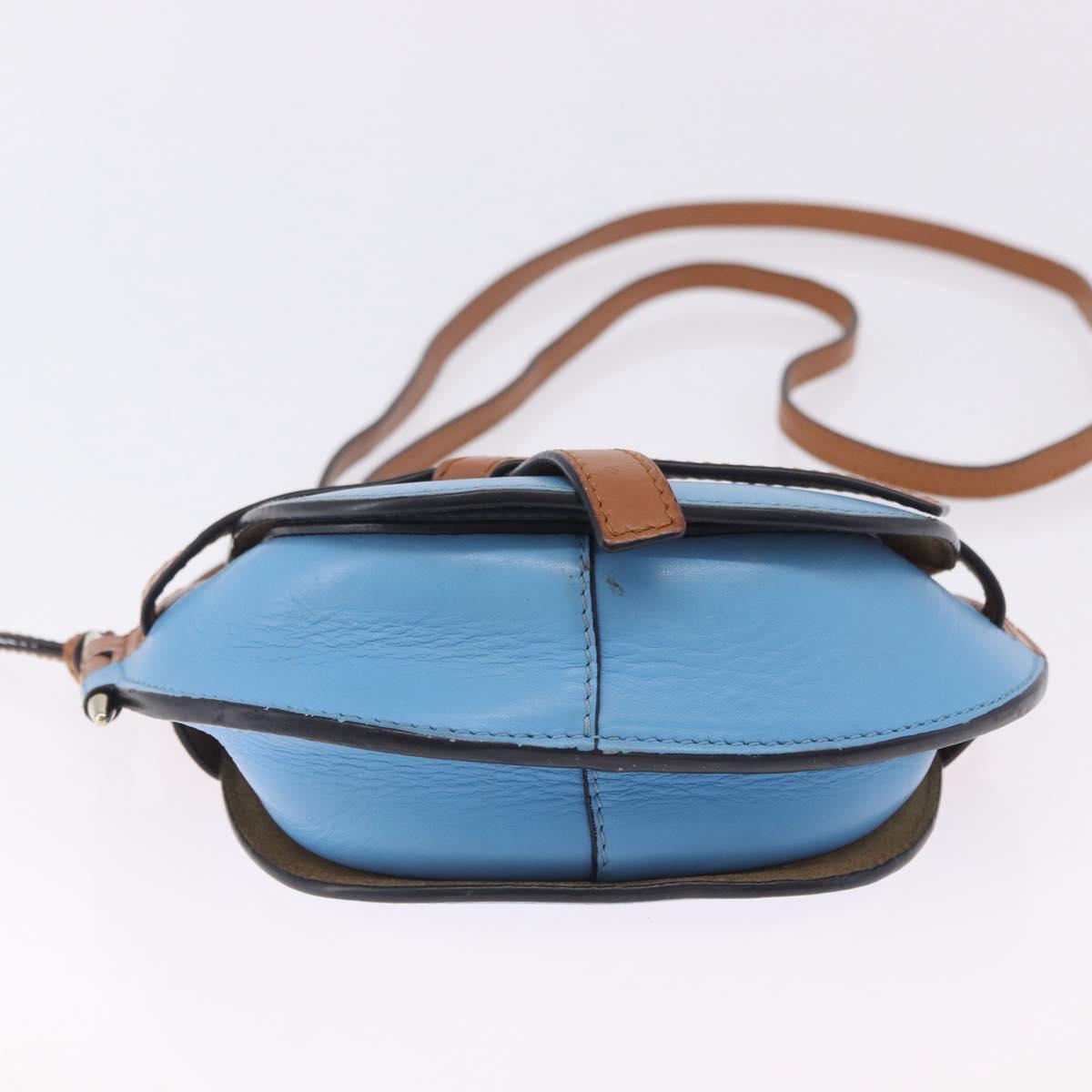LOEWE Mini Gate Bag Shoulder Bag Leather Blue Gold Auth ka5984A