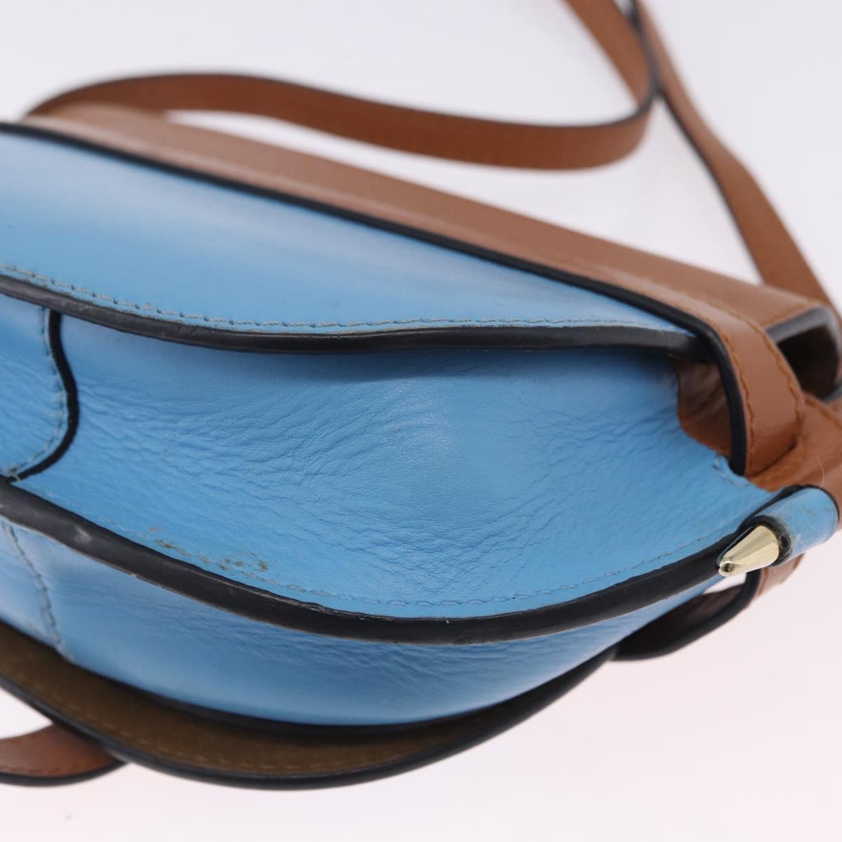 LOEWE Mini Gate Bag Shoulder Bag Leather Blue Gold Auth ka5984A