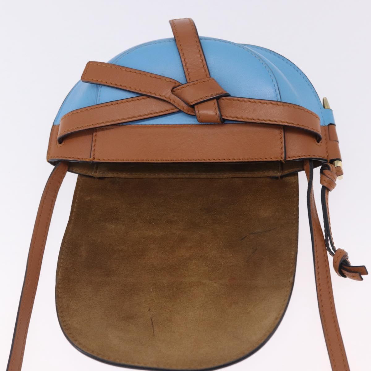 LOEWE Mini Gate Bag Shoulder Bag Leather Blue Gold Auth ka5984A