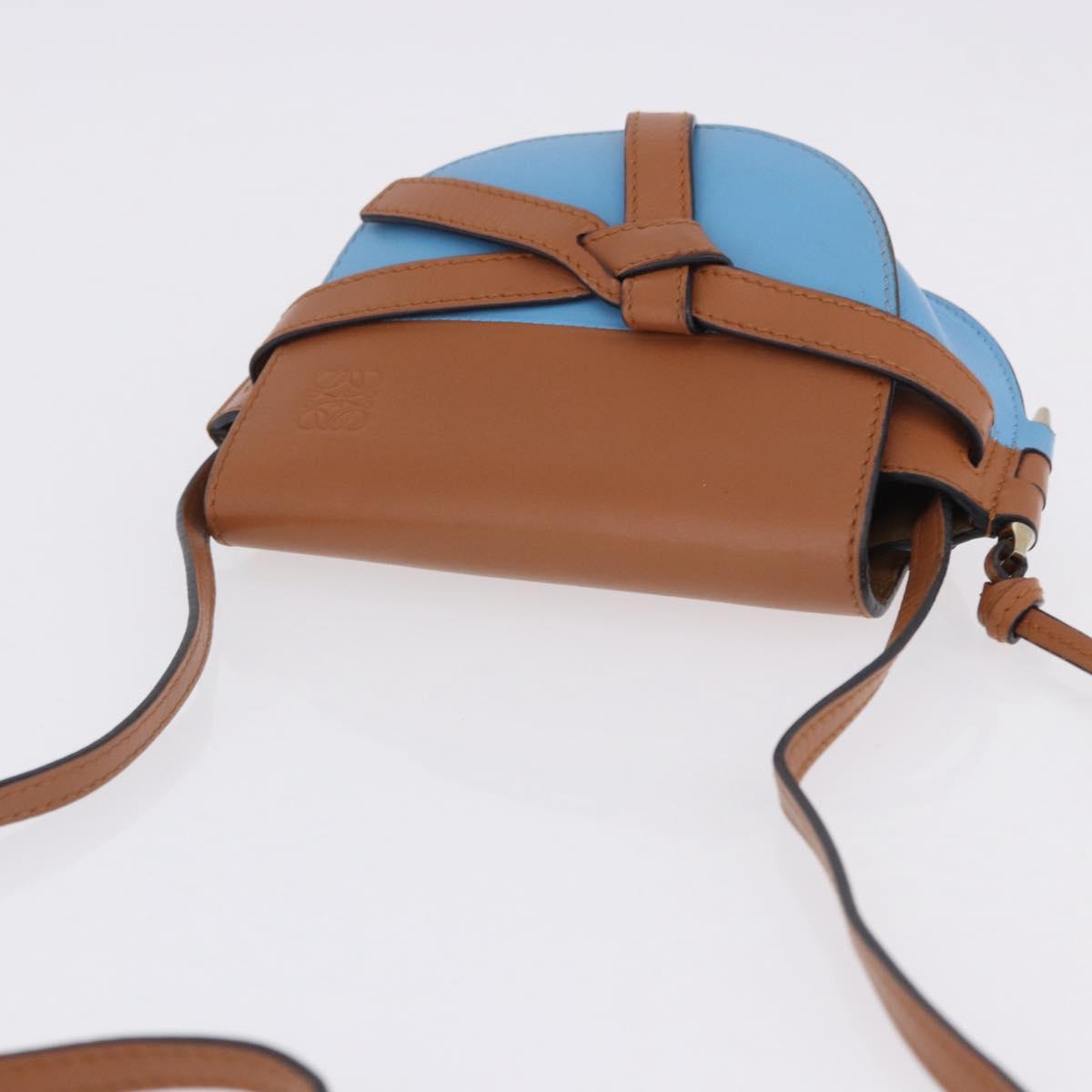 LOEWE Mini Gate Bag Shoulder Bag Leather Blue Gold Auth ka5984A