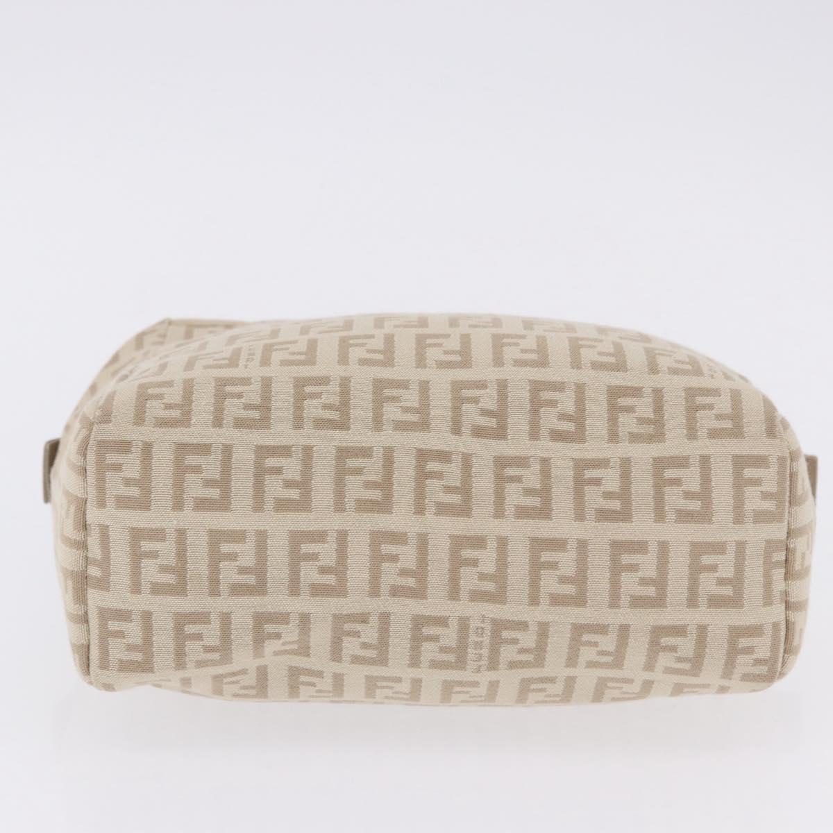 FENDI Zucchino Canvas Hand Pouch Beige Silver Auth ka5985A