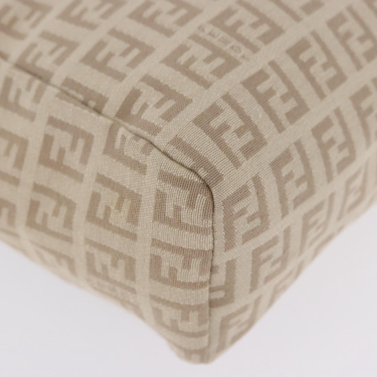 FENDI Zucchino Canvas Hand Pouch Beige Silver Auth ka5985A