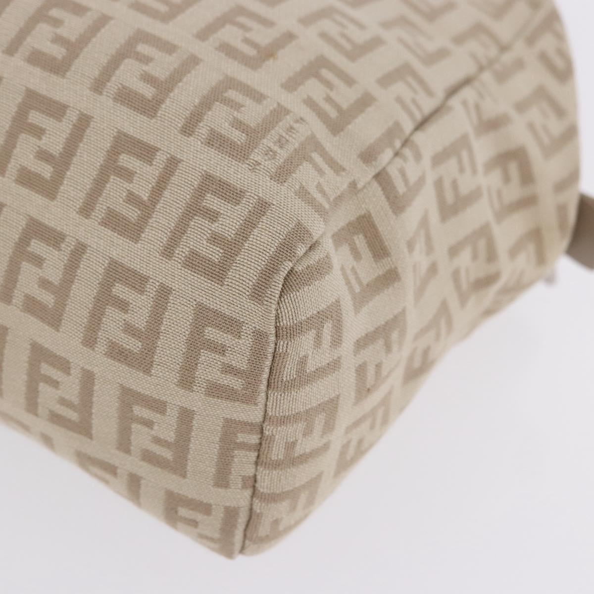 FENDI Zucchino Canvas Hand Pouch Beige Silver Auth ka5985A