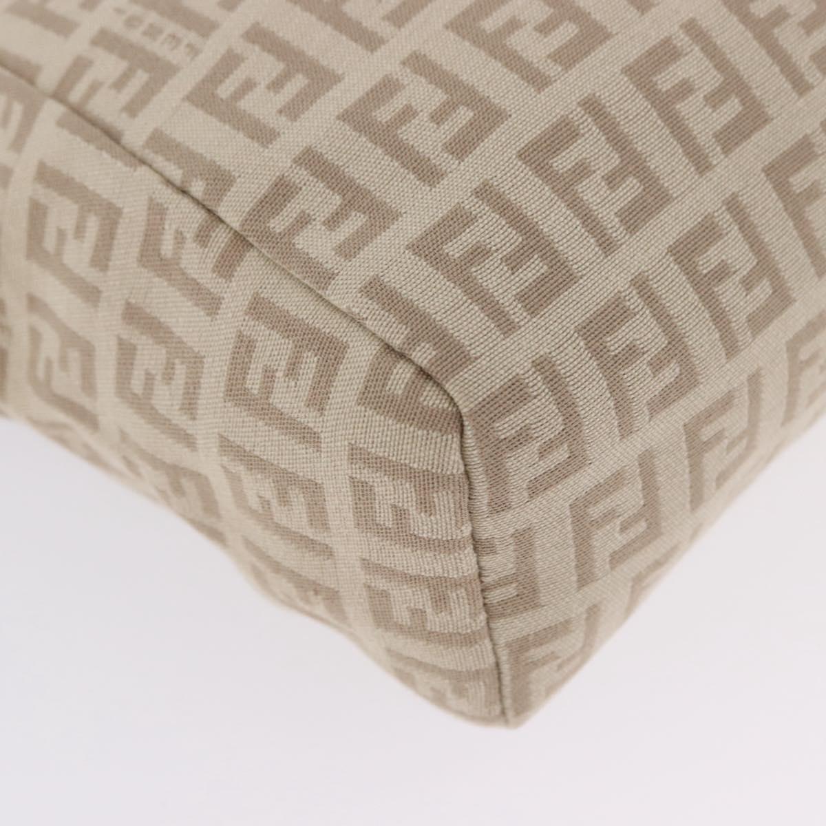 FENDI Zucchino Canvas Hand Pouch Beige Silver Auth ka5985A