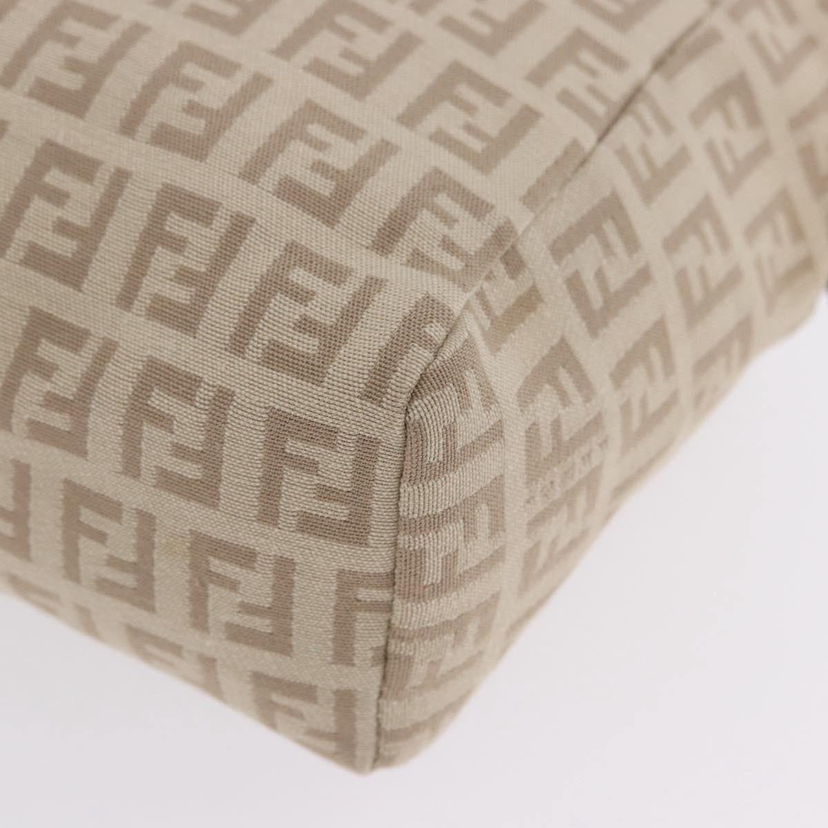 FENDI Zucchino Canvas Hand Pouch Beige Silver Auth ka5985A