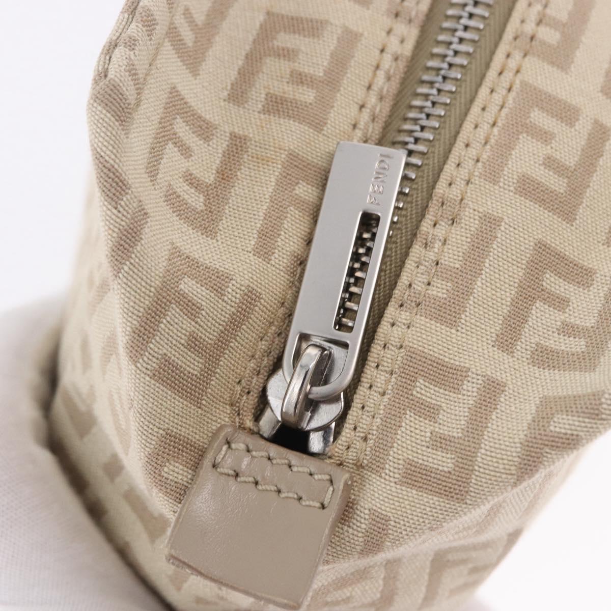 FENDI Zucchino Canvas Hand Pouch Beige Silver Auth ka5985A