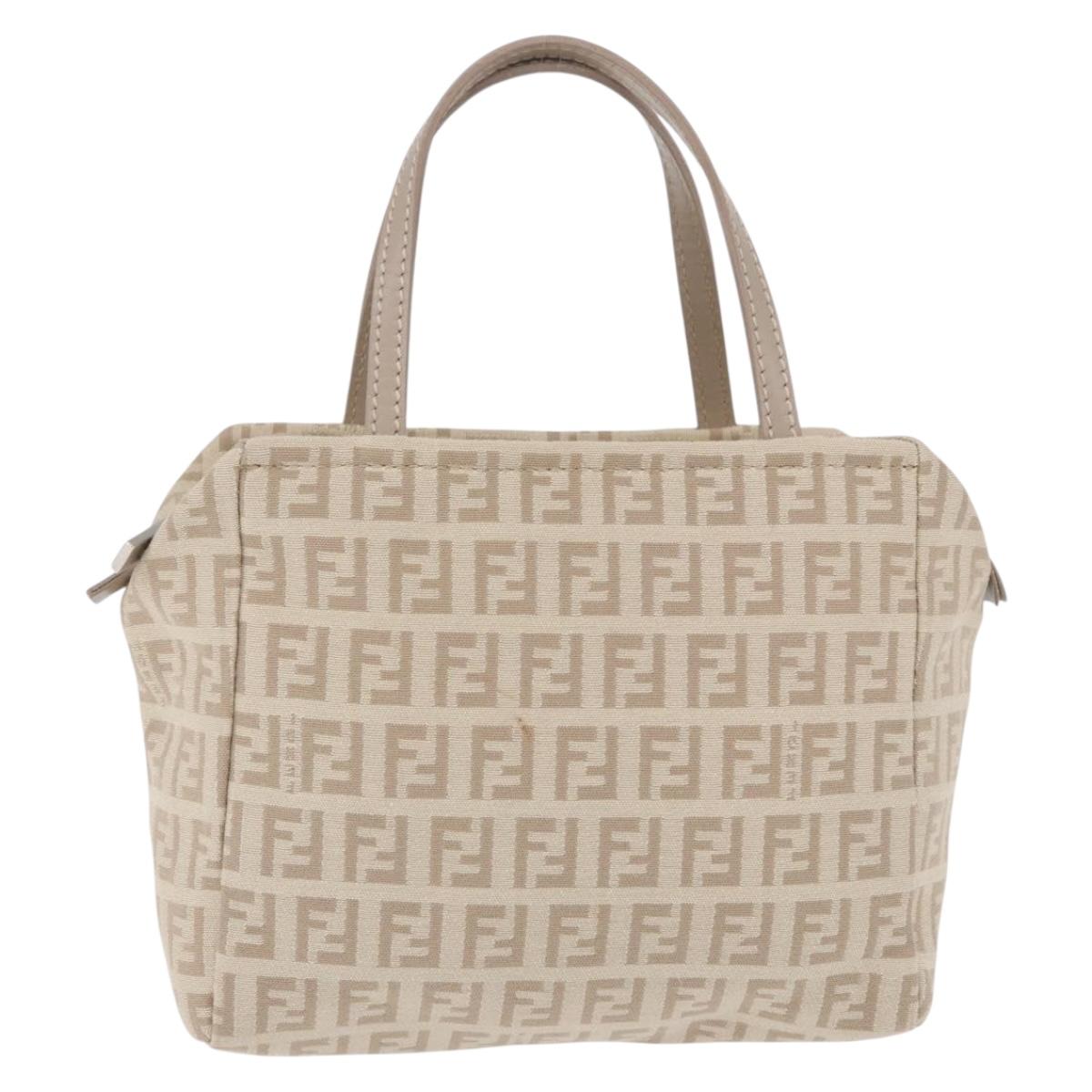 FENDI Zucchino Canvas Hand Pouch Beige Silver Auth ka5985A