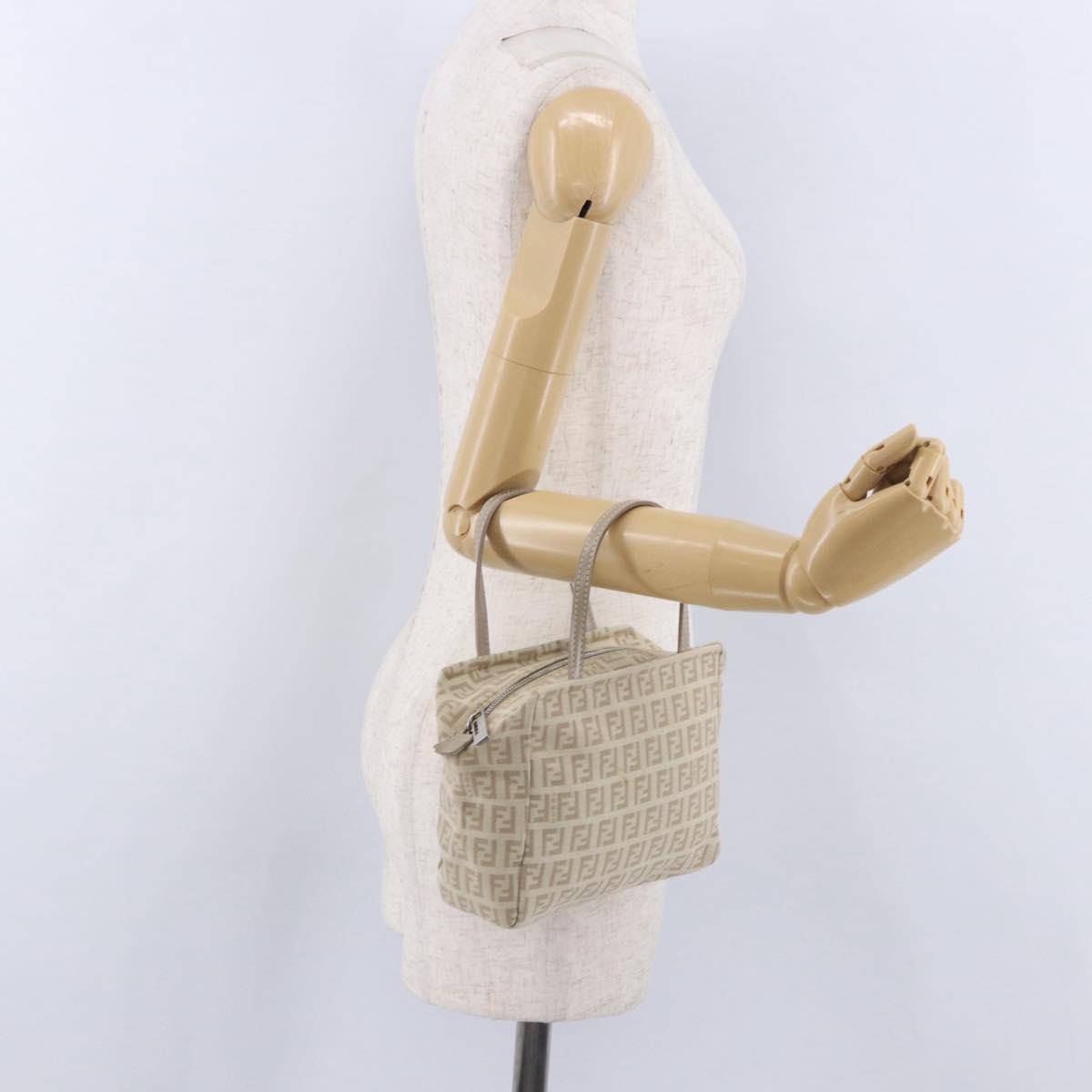 FENDI Zucchino Canvas Hand Pouch Beige Silver Auth ka5985A