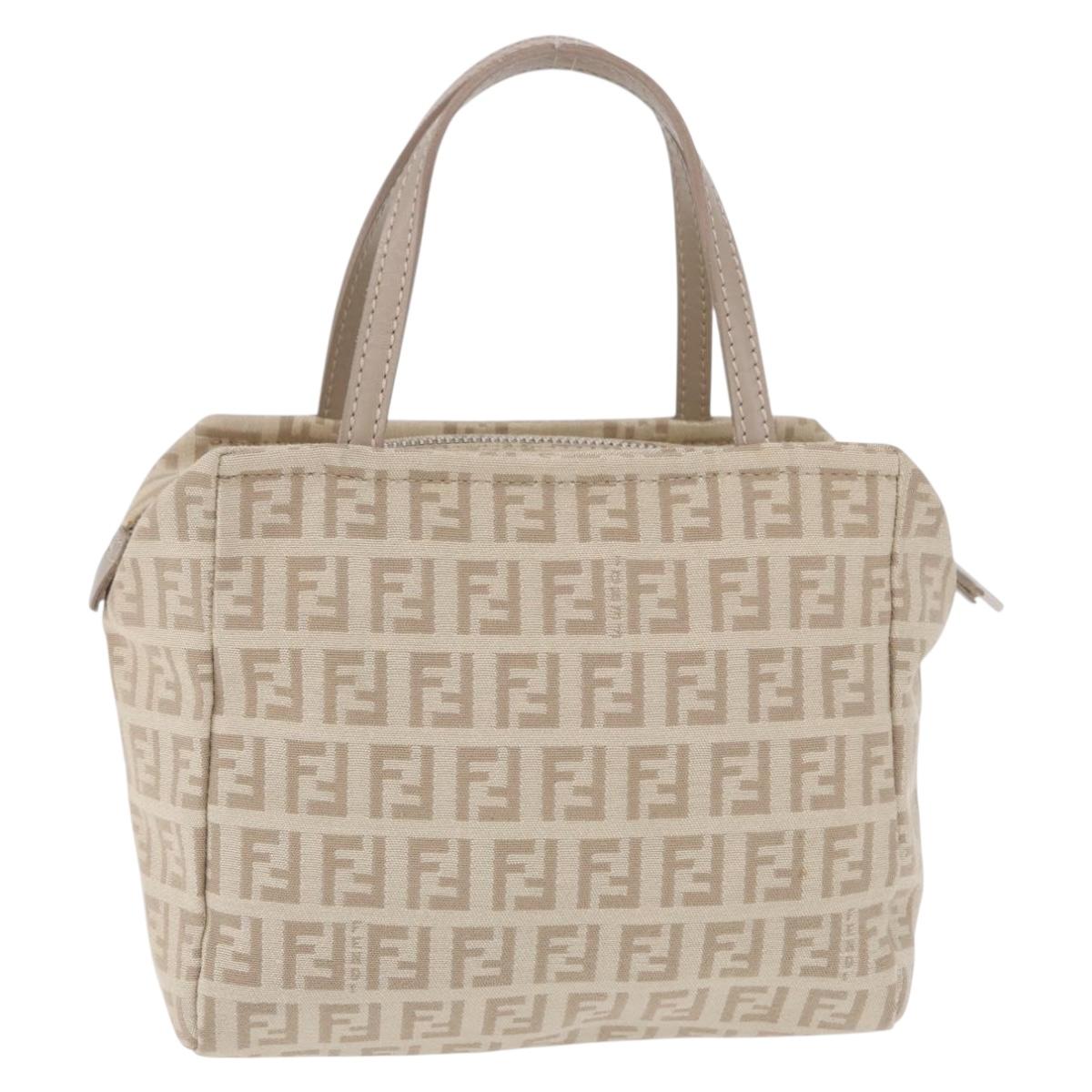 FENDI Zucchino Canvas Hand Pouch Beige Silver Auth ka5985A