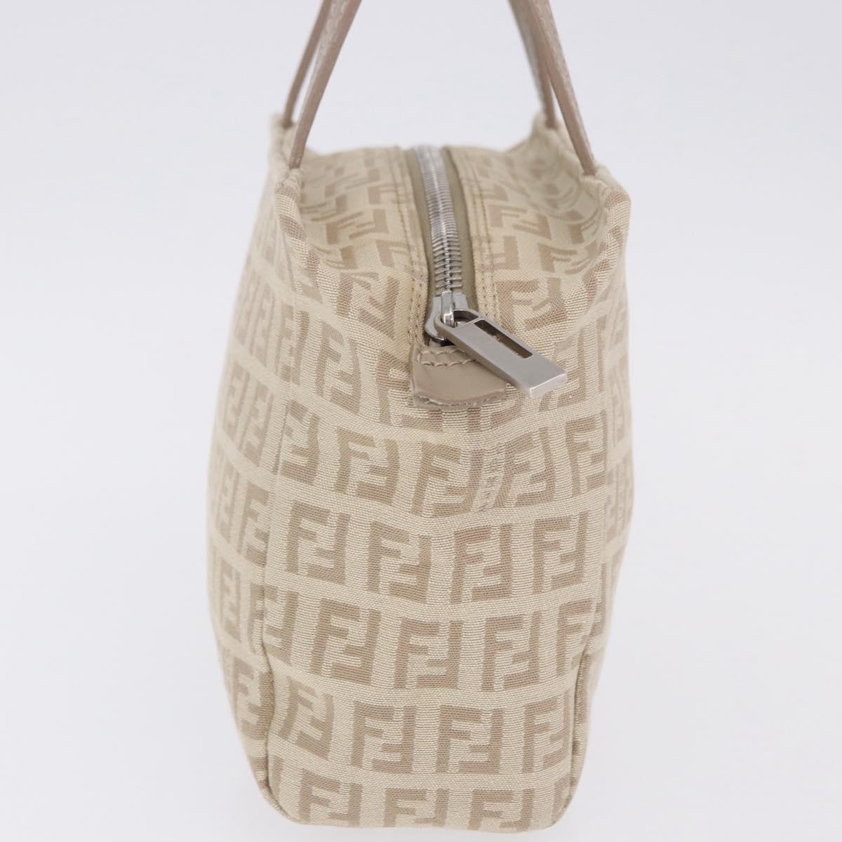 FENDI Zucchino Canvas Hand Pouch Beige Silver Auth ka5985A