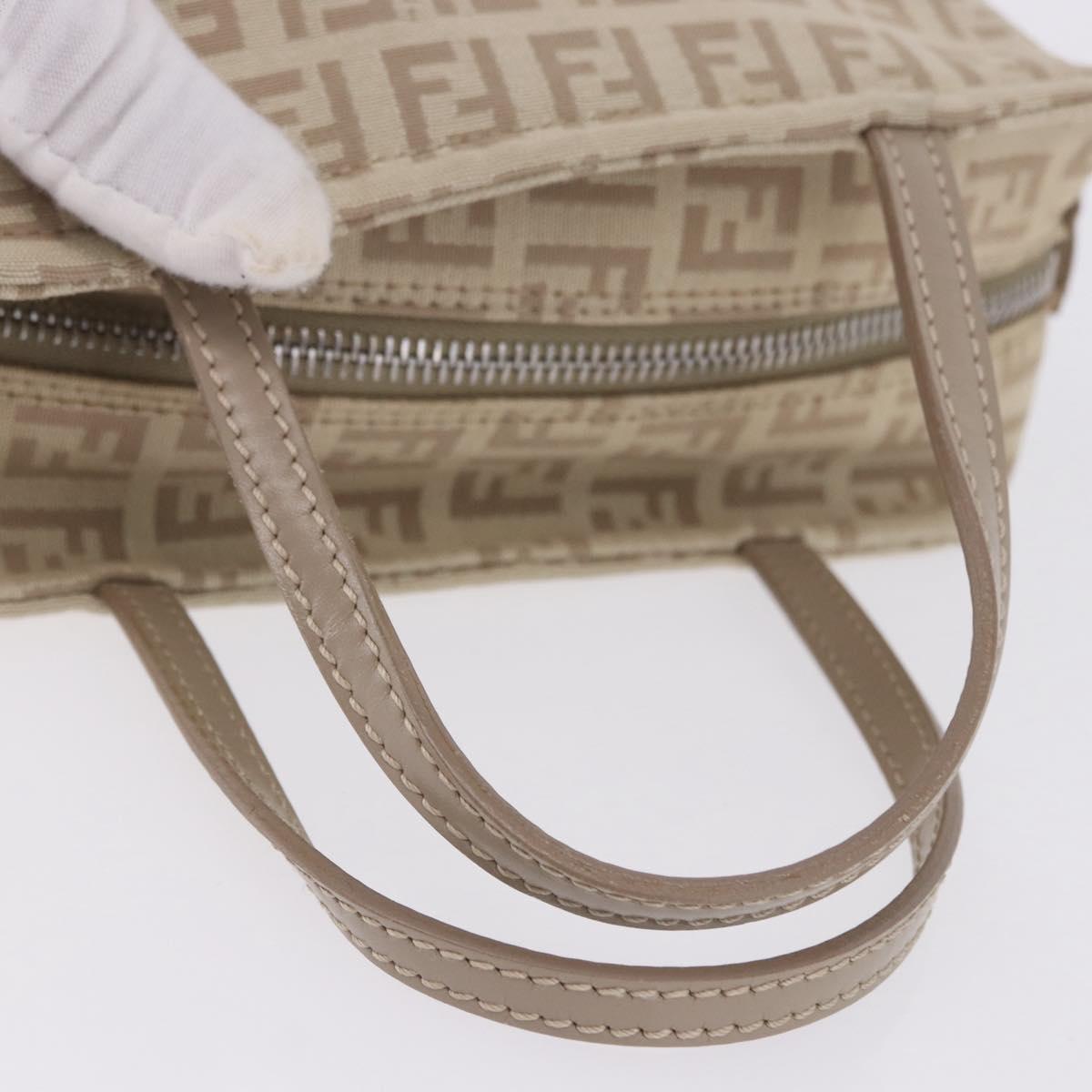 FENDI Zucchino Canvas Hand Pouch Beige Silver Auth ka5985A