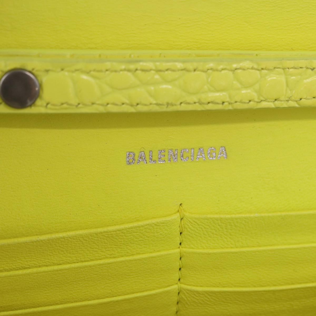 BALENCIAGA Chain Shoulder Bag Leather Croco Embossed Yellow Silver Auth ka5986M