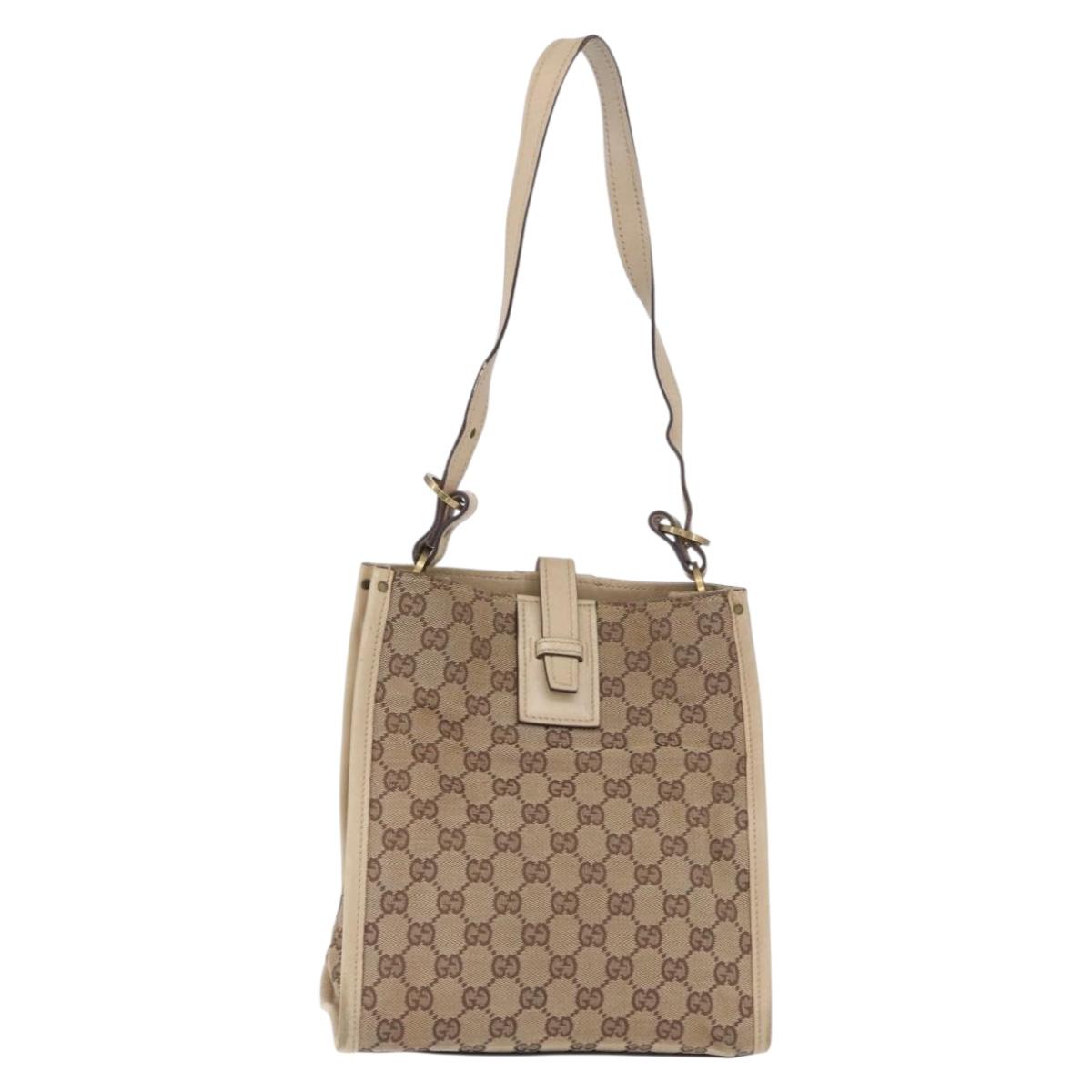 GUCCI GG Canvas Shoulder Bag Beige Gold 110292 Auth ka5987