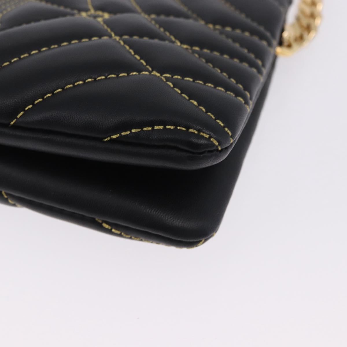 BURBERRY Chain Shoulder Bag Leather Black Gold Auth ka5988V